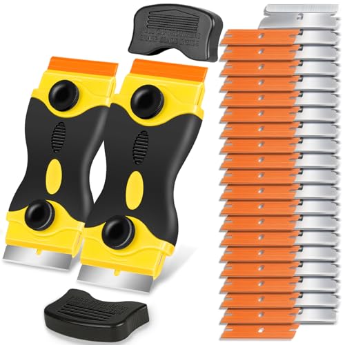 Razor Blade Scraper Tool - Razor Scraper with 40 Metal & Plastic Blades - color: Yellow