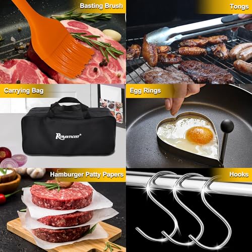 ROMANTICIST 132PC Professional Griddle Accessories Kit - Heavy Duty Stainless Steel Grill Spatula Set for Grill Griddle Hibachi Flat Top Outdoor Cooking - Great Grill Gift on Birthday Wedding - style: 132pcs Griddle Accessories Kit
