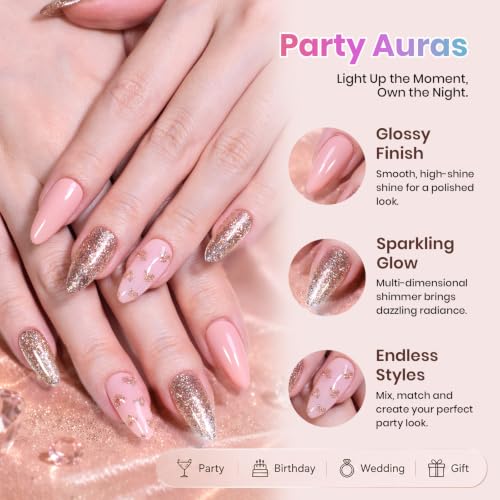 Beetles Glitter Gel Nail Polish Set, 20 Colors Party Auras Gel Polish | Platinum Diamond Shimmer Gel Shades With Base, Glossy&Matte Top Coats for Uv Led Soak-Off Nail Art - color: Party Auras