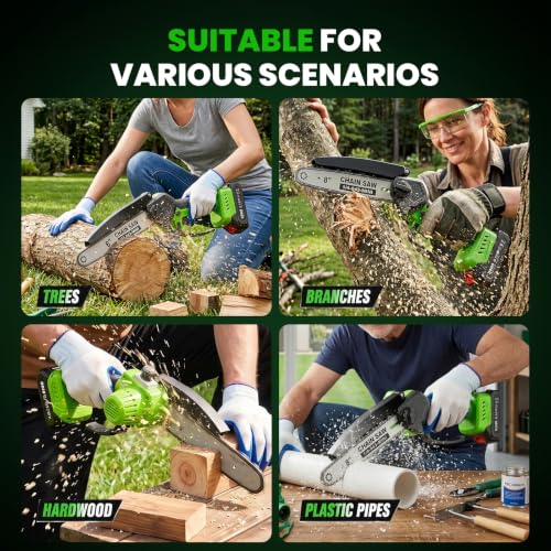 Mini Chainsaw Cordless, 8&6 IN Brushless Electric Chainsaw Battery Powered - color: Green01