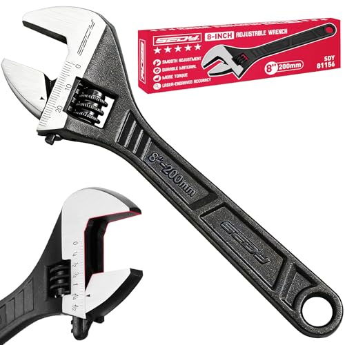 SEDY 8-Inch Adjustable Wrench, Black Oxide Finish Wide Jaw Spanner with Inch/Metric Scale, Premium Drop Forged Steel for Automotive Plumbing and Household Repairs - size: 8 Inch
