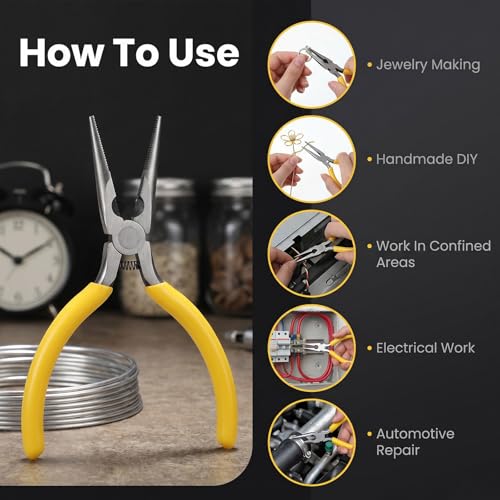 5" Needle Nose Pliers 12 Pack Small Long Nose Pliers with Wire Cutters Spring Loaded Thin Needle Noses Plier for Jewelry Making and Wire Bending, Electronics, Craft, Beading