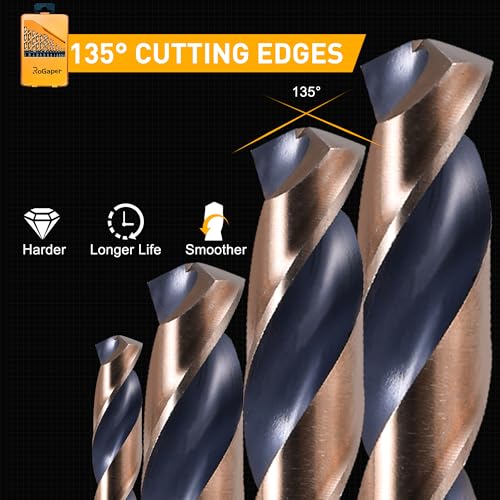 29Pcs Drill Bit Set, 135 Tip HSS with Black and Gold Finish, Metal Twist Jobber Drill Bit Kit for Hardened Metal, Steel, Plastic, Wood with Indexed Storage Case, 1/16" - 1/2" - style: HSS-29PCS