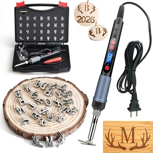 Electric Branding Iron with Temperature Display – 28Pcs 5/8" Interchangeable Letters & 2 Antlers Set for Wood, Leather, Food – Adjustable Heat Control for DIY Crafts, BBQ, Baking & Leatherworking