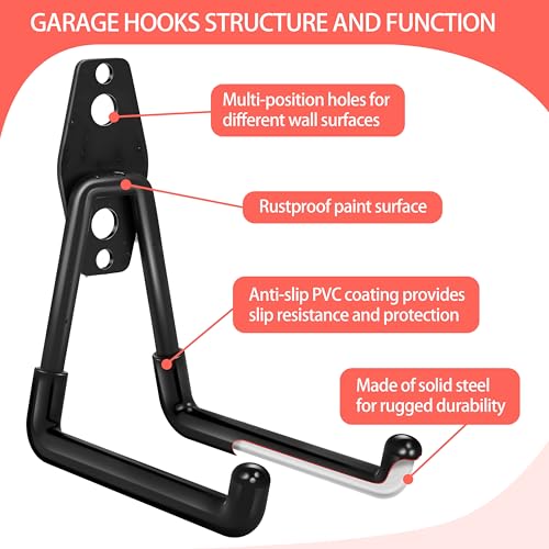 28 Pack Garage Hooks Heavy Duty with Non Slip PVC Coating - color: Black, size: 28pack