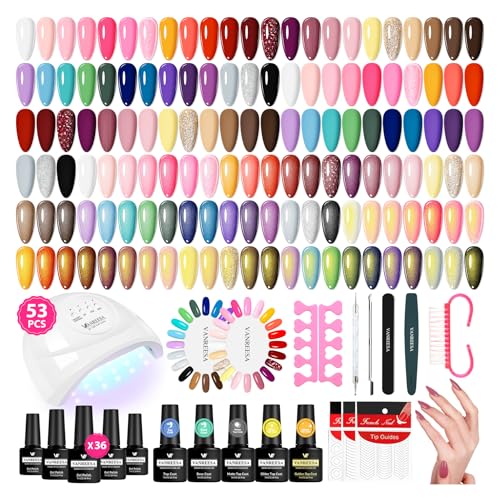 VANREESA Gel Nail Polish Kit with U V Light 53 Pcs Gel Polish Nail Set 36 Popular Colors Nail Polish Set with Base Coat 4 Effects Top Coat with Manicure Tools Complete Nail Kit Gifts for Women Girls - color: Elegant Rhythm