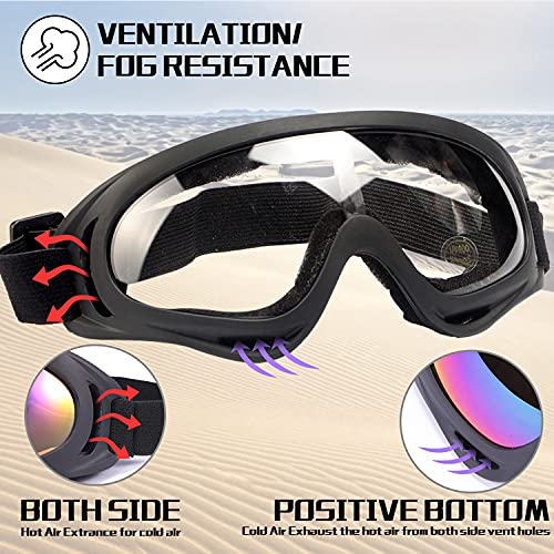 Motorcycle Goggles 2 Pack - ATV Dustproof Dirt Bike Goggles for Ski Racing Riding, Off Road Waterproof Motocross - color: 01.multicolor Lens + Transparent Lens
