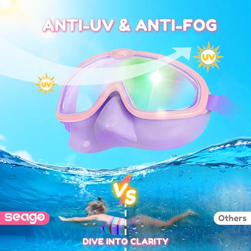 Seago Kids Swim Goggles with Nose Cover 2 Pack for 3-14 Anti-Fog Clear View - color: Pink Green & Pink Purple