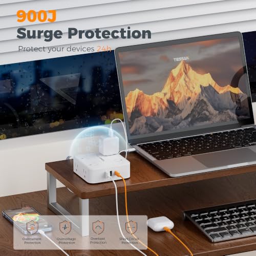TESSAN Surge Protector Power Strip with 900J Surge Protection, 15 Ft, White - color: White with 1 USB C, size: 15 feet