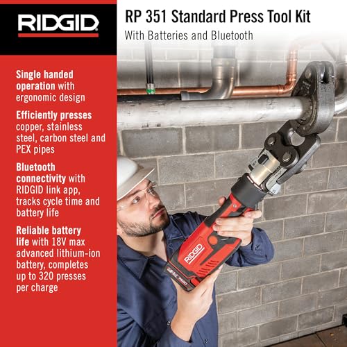 RIDGID 67188 Model RP 351 ProPress Standard Press Tool and Battery Kit with ProPress Tool, Battery, Charger, and Case - style: Battery Kit (No Jaws)