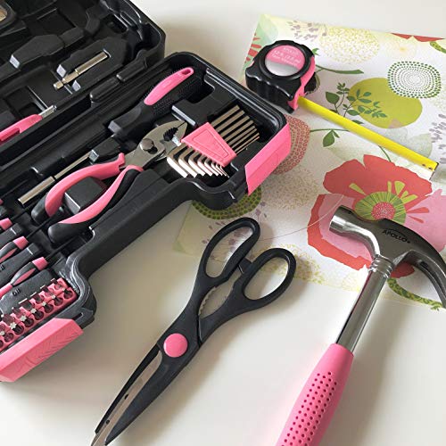 Apollo Tools 39 Piece General Household Tool Set, Pink DT9706P - color: Pink, size: 39-Piece (with Slip Joint Pliers + Scissors)