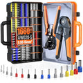 Preciva Ferrule Crimping Tool Kit with Wire Stripper, Quadrilateral Ferrule Crimper for AWG 28-5（0.08-16mm²） Self-Adjustable Ratchet Ferrule Terminals Crimping Tool with 1660Pcs Ferrules Connectors - size: Quadrilateral Ferrule Crimping Tool Kit