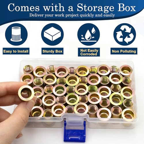 3/8-16 Rivet Nut,50Pcs Zinc Plated Threaded Rivnuts Inserts - color: Yellow, size: SAE 3/8"-16 - 50 Pcs
