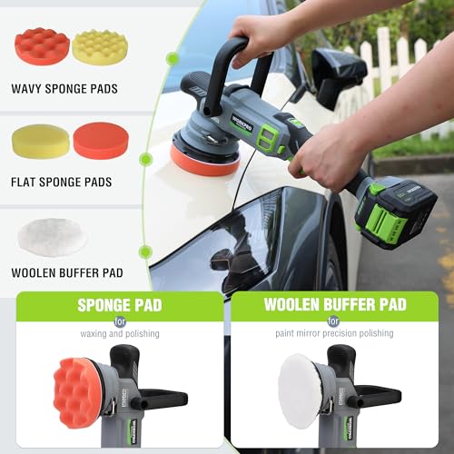 WORKPRO 20V Cordless Car Buffer Polisher Kit with 4.0Ah Battery, 7-Speed