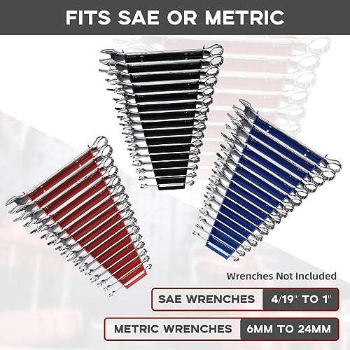 Reniteco Plastic Wrench Organizer, Premium High-density Wrench Holder, Large Wrench Racks for Wall and Tool Box, 96 Slots Fit SAE&Metric Wrench Tray(2Red&2Black&2Blue) - color: Mix-3, size: 6PC