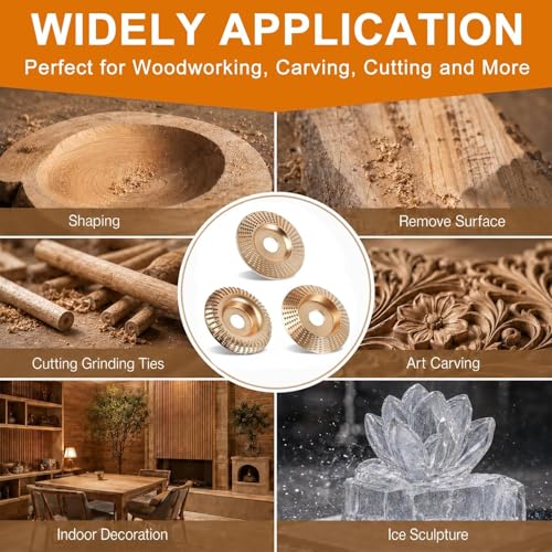 3PCS Angle Grinder Polishing Pad,Tungsten Carbide Cutting Wheel,Heavy-Duty Wood Carving Disc Set for 4" & 4-1/2" Grinders, Grinding Wheel Wood Carving,Woodworking Attachment for Shaping Polishing