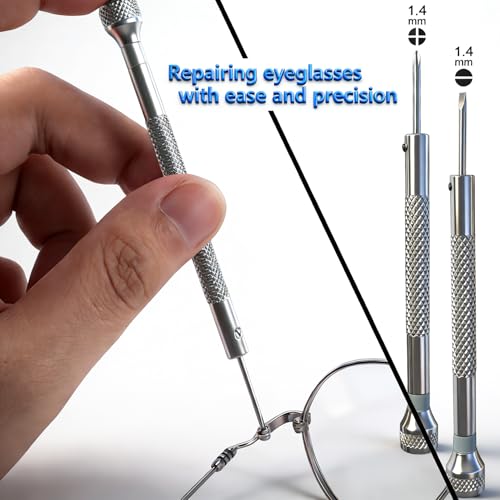 Eyeglass Repair Kit with 18 Sizes Screws, 1.4mm Precision Screwdrivers, Tweezers, Nose Pads & Cloth - Compact Eye Glass Repairing Kit for All Eyewear Types - color: Standard Style