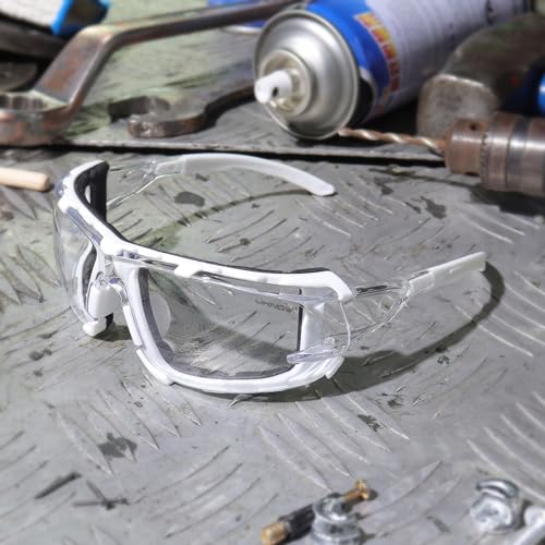 UKNOW Safety Glasses - Anti Fog Wraparound Lenses - Removable Foam Gasket - ANSI Z87.1 Protective Eyewear - Impact Resistant - color: White