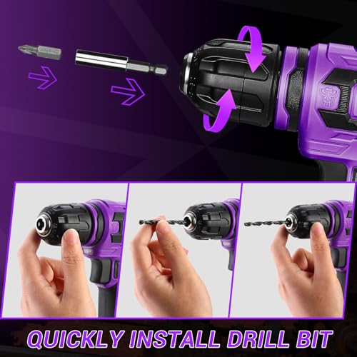 Cordless Drill：DEKOPRO 12V Power Drill Set 800RPM Electric Drills Small Drills with 3/8-inch Keyless Chuck and Portable Tool Set Gift Box (Purple)