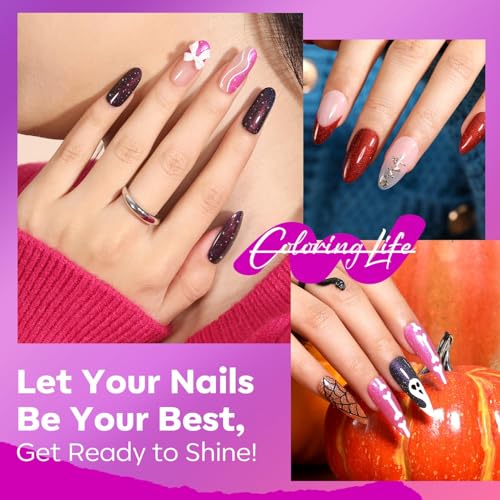 modelones Nail Polish Set, 6 Colors Red Green Purple Glitter Nail Lacquer - color: A3 Shimmer Night