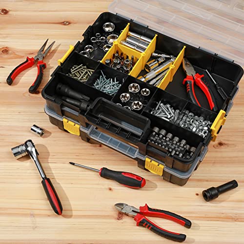 Mayouko Stackable Plastic Toolbox Organizer, Interlocking Small Parts Organizer, Compartment Toolbox for Screw,Nail,Hardware, 2PCS