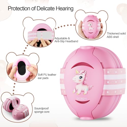 Floriogra Baby Headphones for Noise - Baby Ear Protection for Babies and Toddlers up to 36 Months - Babies Noise Cancelling Headphones - Infant Ear Protection Earmuffs Against Hearing Damage - color: Pink