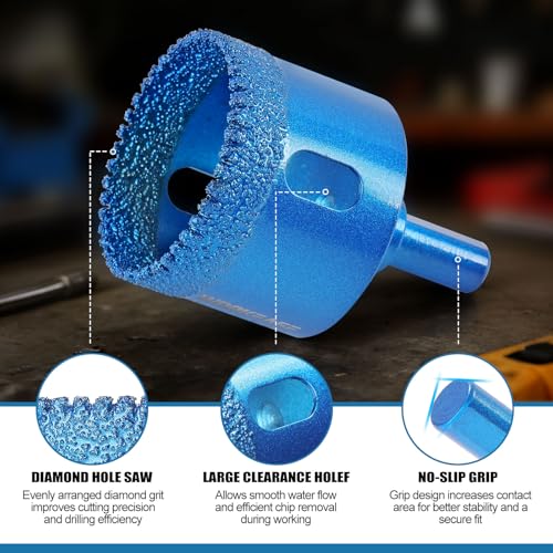 10 PCS Brazed Diamond Tile Hole Saw Set 6-50mm with EVA Guide Jig | for Ceramic Tile, Glass, Granite, Marble, Dry & Wet Cutting, Includes Storage Bag