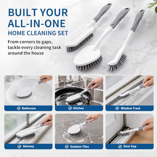3PCS Heavy Duty Scrub Brush Set - Shower Cleaning Brushes for Bathroom