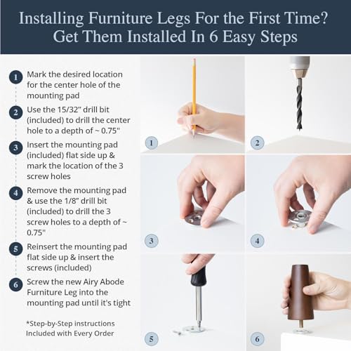 Airy Abode Premium Walnut Wood Furniture Legs (Full Install Kit) - Pick Your Size and Color - color: Brown, size: 10 Inches