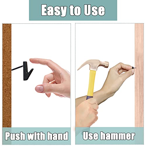 50 PCS Picture Hanging Nails Hooks, Push Pins Thumbtacks for Wall, Wall Hooks Picture Hangers, Renter Freindly Decor Small Nails for Hanging Pictures Tapestry Frame Art - style: V Shape Hooks Black