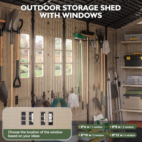 Aoxun 8x12 Ft Outdoor Storage Shed with Floor, Large Resin Outdoor Shed with Lockable Door & Windows, Garden HDPE Sheds for Lawn Tools, Pool Supplies & Bikes - size: 8x12
