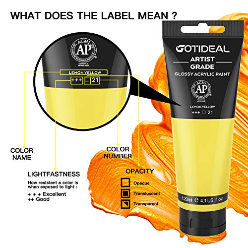 GOTIDEAL Acrylic Paint Lemon Yellow Tubes(120ml, 4.1 oz) - color: Lemon Yellow, style: Regular