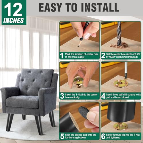 FoDau770 Rubber Wood Legs 12", Slant Taper, 5/16"-18 Thread, Black, 4pcs | Wood Couch legs - Mid Century Sofa Legs - Furniture legs Replacement for Cabinet Dresser Chair Ottoman - color: Black, size: 12 Inch - Slanted (80°)