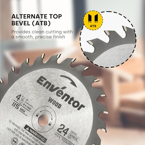 Enventor 3 Pack 4-1/2 Inch (115mm) Mini Circular Saw Blades 24T, 3/8 Inch (9.5mm) Arbor for Wood Cutting