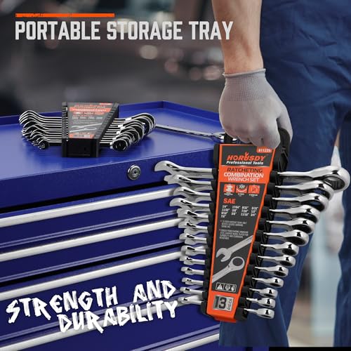 HORUSDY 26-Piece Ratcheting Wrench Set | Metric and SAE (6-19 mm & 1/4” to 3/4“) | Ratchet Combination Wrenches Set with Organizer | 72-Tooth | Chrome Vanadium Steel - style: 26pcs Metric&SAE Ratchet Wrench Set