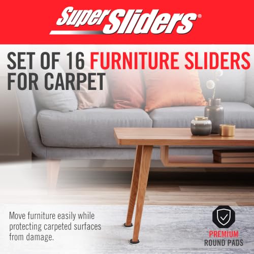 Super Sliders 3-1/2" Medium Round Reusable Furniture Sliders for Carpet, Anti-Slip Protective Furniture Moving Pads for Beds, Sofas, Dressers, Set of 16, Beige - color: Beige, size: 16 Count (Pack of 1)
