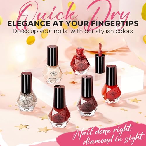 modelones Quick Dry Nail Polish Set, 6 Colors Red Nude Gold Glitter - color: A3 Red Glitter