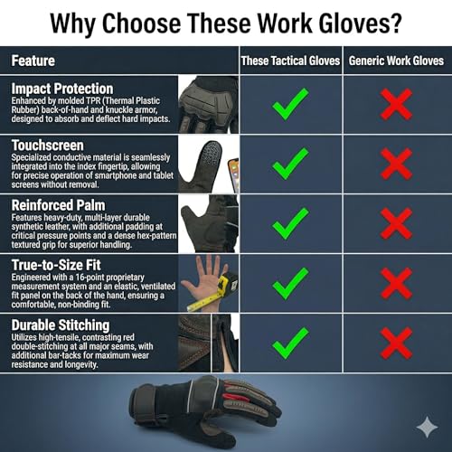 Mechanic Gloves for Men, Heavy Duty Impact-Resistant TPR Armor