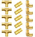 15pcs 3/4" Brass PEX Fittings, Elbow TEE Straight Couplings Set | for PEX Pipe - size: 3/4"-15pcs