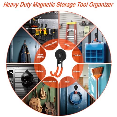 3 PCS Magnetic Garage Storage Hooks, Strong Magnetic Hooks Heavy Duty, Large Magnet Hooks for Hanging Heavy Duty Garage Tools and Garden Tools - color: 2.6in Magnet-3 Pack-Orange