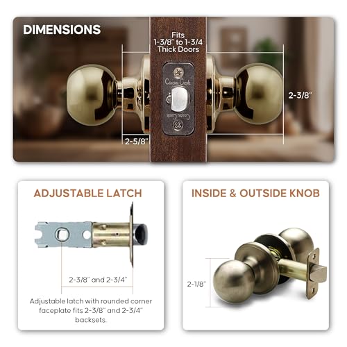 Copper Creek BK2020AB Ball Door Knob, Passage Function, 1 Pack, in Antique Brass - color: Antique Brass, size: 1 Pack, style: Passage
