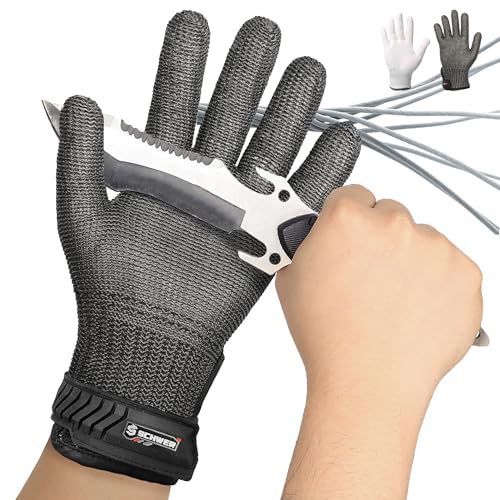 Schwer Ultimate Cut Resistant Gloves Beyond ANSI A9, Reinforced Stainless Steel Glove, Food Grade Mesh Metal Gloves for Butcher Meat Cutting, Oyster Shucking, Mandoline, PR1708 (S, 1 PCS) - size: Small (Pack of 1), style: 4.0 Reinforced Steel