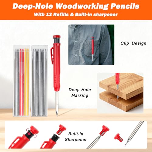 2pcs Rafter Square, 12-inch & 7-inch Carpenter Sqaure Set withWoodworking Pencil, Carpenter Measuring Layout Tool,Aluminum Alloy Triangle Ruler for Woodworking- Imperial - size: 7+12 inch