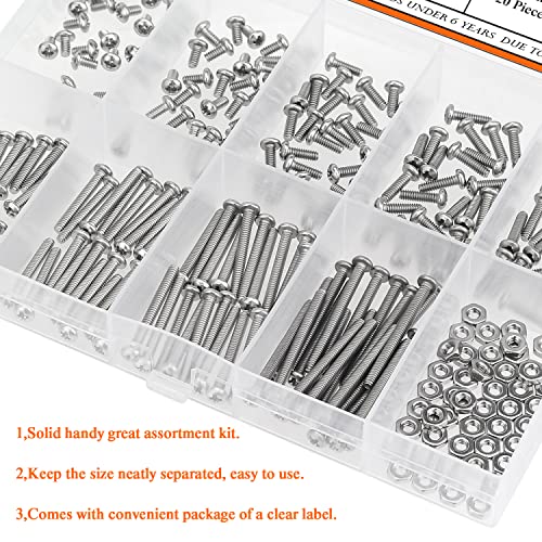 HELIFOUNER 240 Pieces #2-56 Phillips Pan Head Machine Screws Nuts Assortment Kit, Coarse Thread, Fully Machine Threaded, 304 Stainless Steel - size: #2-56, style: Phillips Pan Head