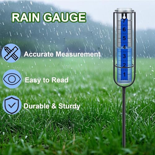 Rain Gauge Outdoor，7" Freeze Proof Rain gauges for Yard with Stake - size: 3-Section Rain gauge Black