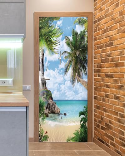 FLFK Door Mural Sticker - Beach,Peel and Stick,Combined Size 30.3"x78.7",Split into 2 Pieces - color: Mt579, size: 30.3"x78.7"
