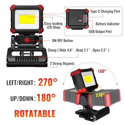 Easymaxx Rechargeable Clip Light 2 Pack, 2100LM LED Clamp Work Light
