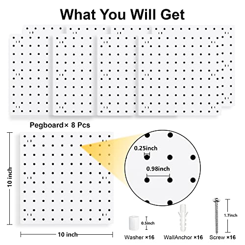 8Pcs Pegboard Wall Organizer Panels, White Pegboard Wall Mount - size: White Peg Board- 8Pcs
