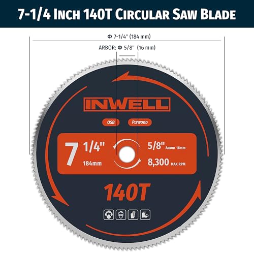7-1/4-Inch 140 Tooth Plywood, Softwood, OSB Cutting Circular Saw Blade with 5/8"-1/2" Bushing - 3 Pack - size: 7-1/4" 140T