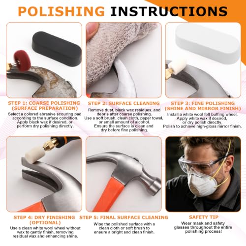 Uolor 145PCS Cordless Polishing Buffing Wheels Kit, Polishing Tool Kit with 100 Wool Buffing Wheels, 40 Abrasive Pads, 5 Variable Speeds 5000-20000RPM, USB-C Rechargeable Rotary Polisher